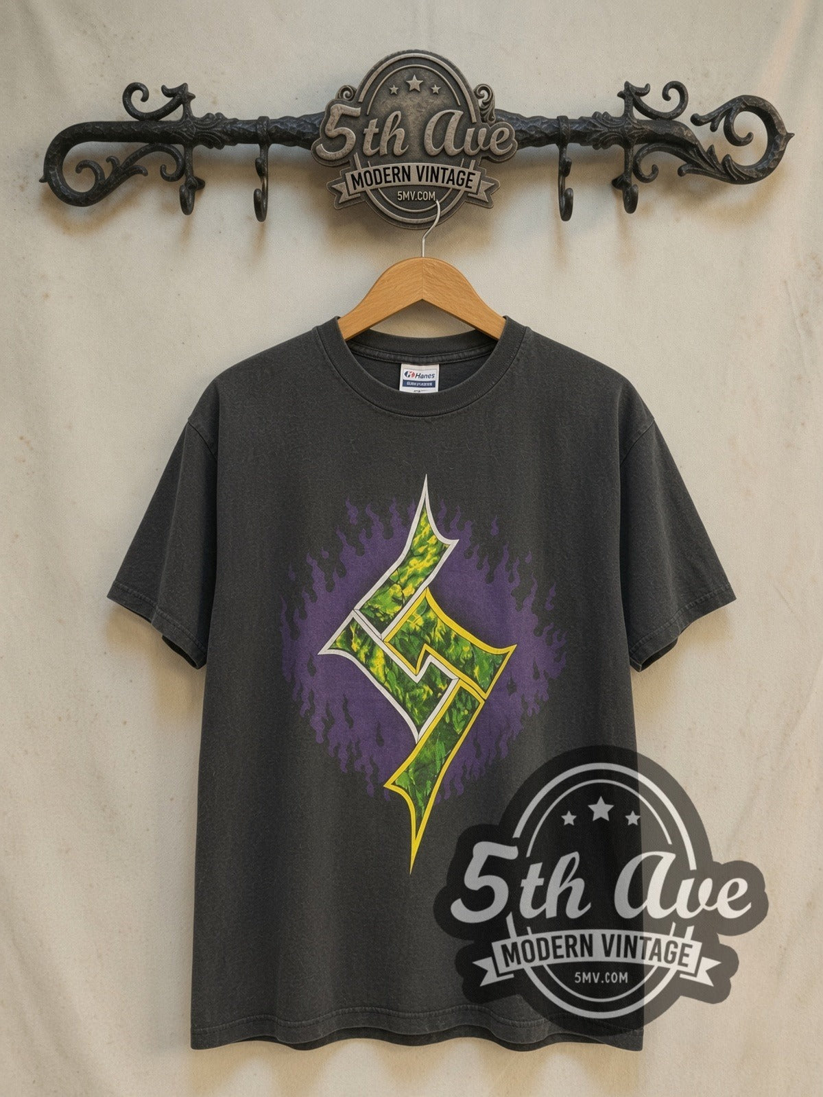 Soundgarden Get on the Snake Tour '90 vintage band t-shirt, front view on a display rack