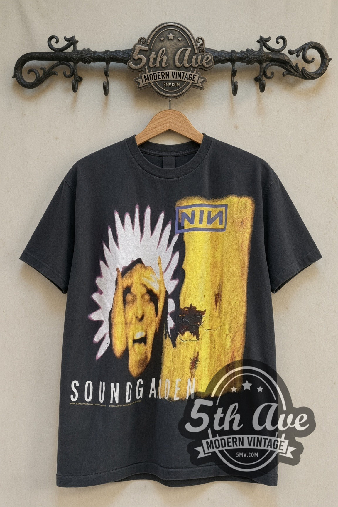 Soundgarden & Nine Inch Nails Molson Park Barrie Aug 6 1994 band t-shirt front on 5th Ave iron rack