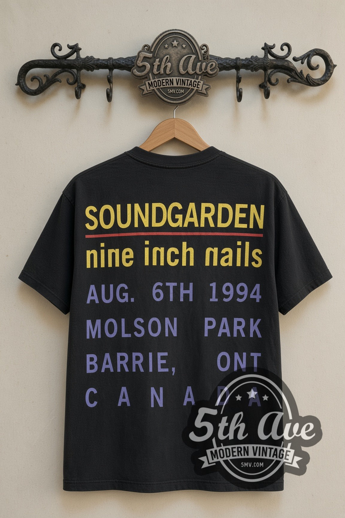 Back print of Soundgarden & Nine Inch Nails Molson Park Barrie Aug 6 1994 tee on 5th Ave rack