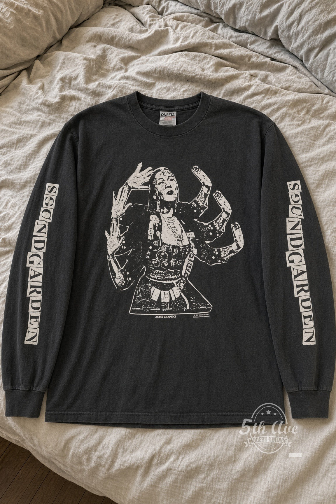 Soundgarden Summer Tour 1993 Dancer Long Sleeve vintage tee laid flat on bed
