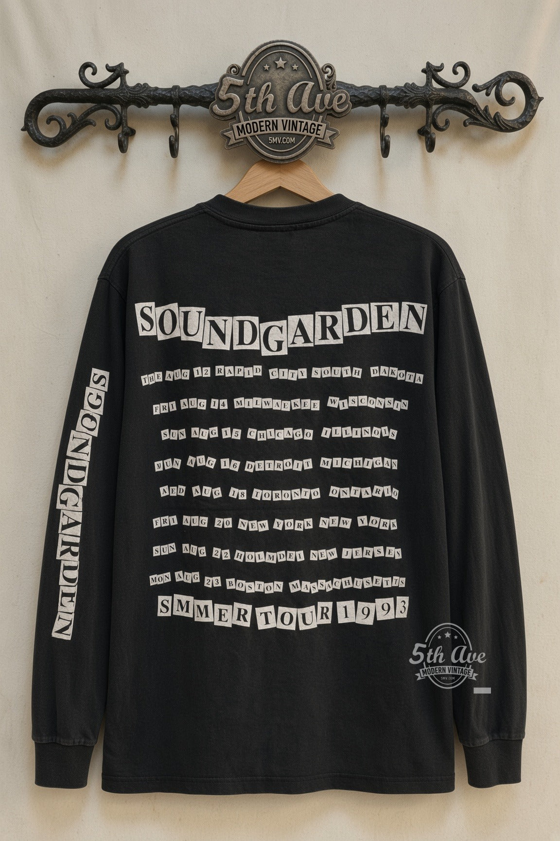 Soundgarden Summer Tour 1993 Dancer Long Sleeve vintage band t-shirt back on cream 5th Ave rack