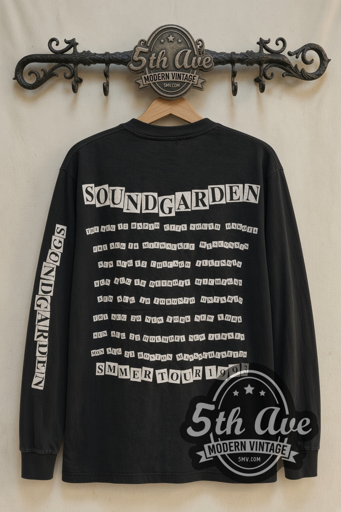 Soundgarden Summer Tour 1993 Dancer vintage band long sleeve t-shirt, back view on a display rack