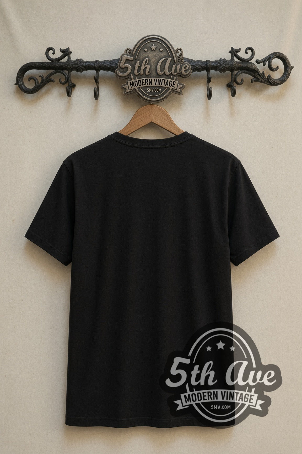 Plain black back of Spider-Man Brand New Day Web-Swinging double stitched tee on rack