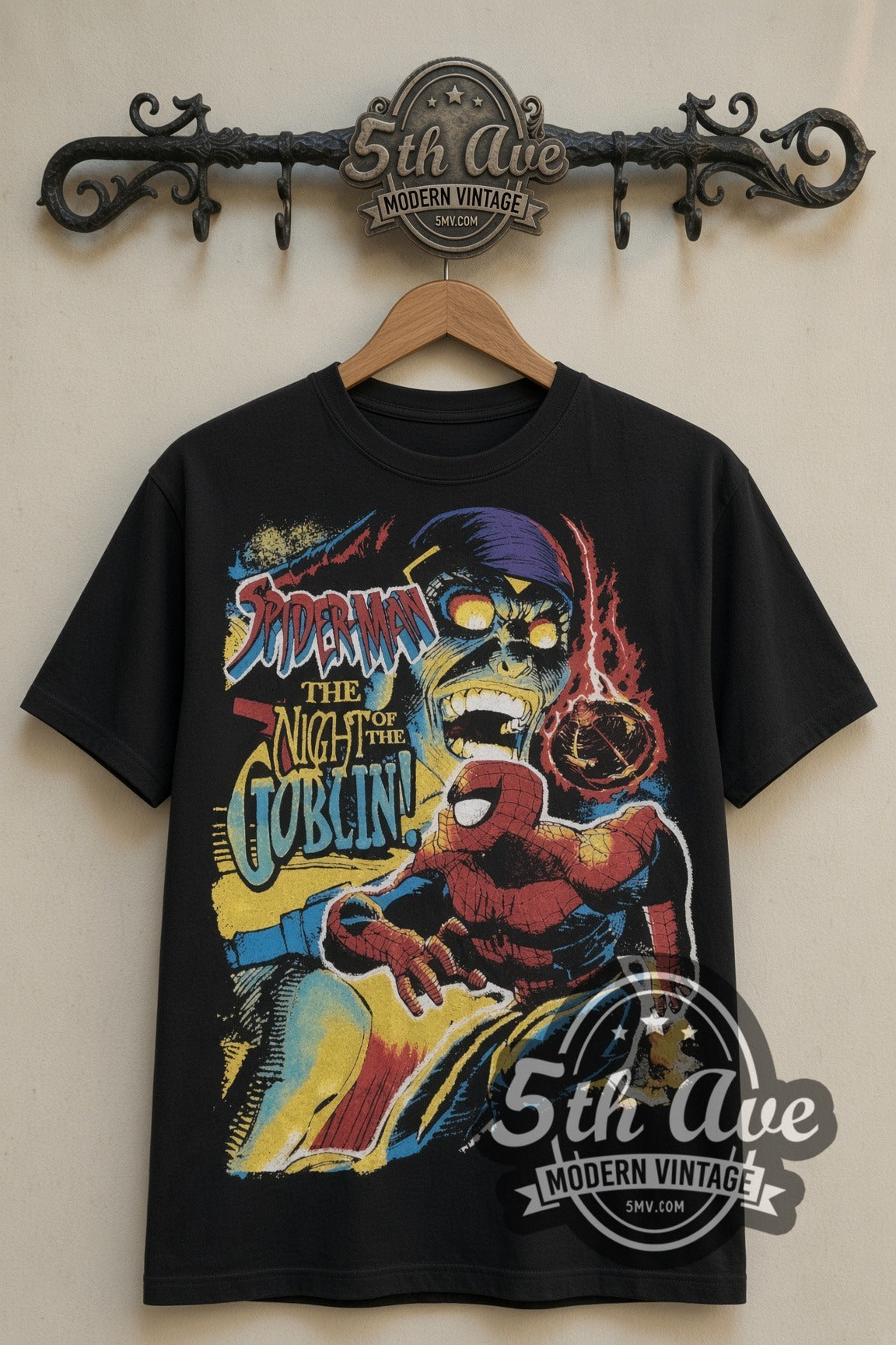 Spider-Man Night of the Goblin vintage graphic tee on the 5MV rack – front print