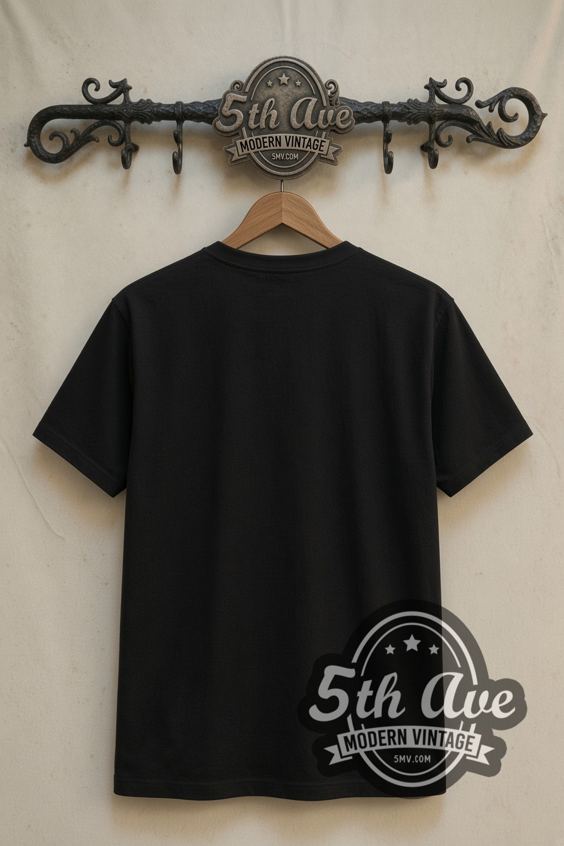 Plain black back of Star Wars Character Portrait Grid double stitched tee on rack