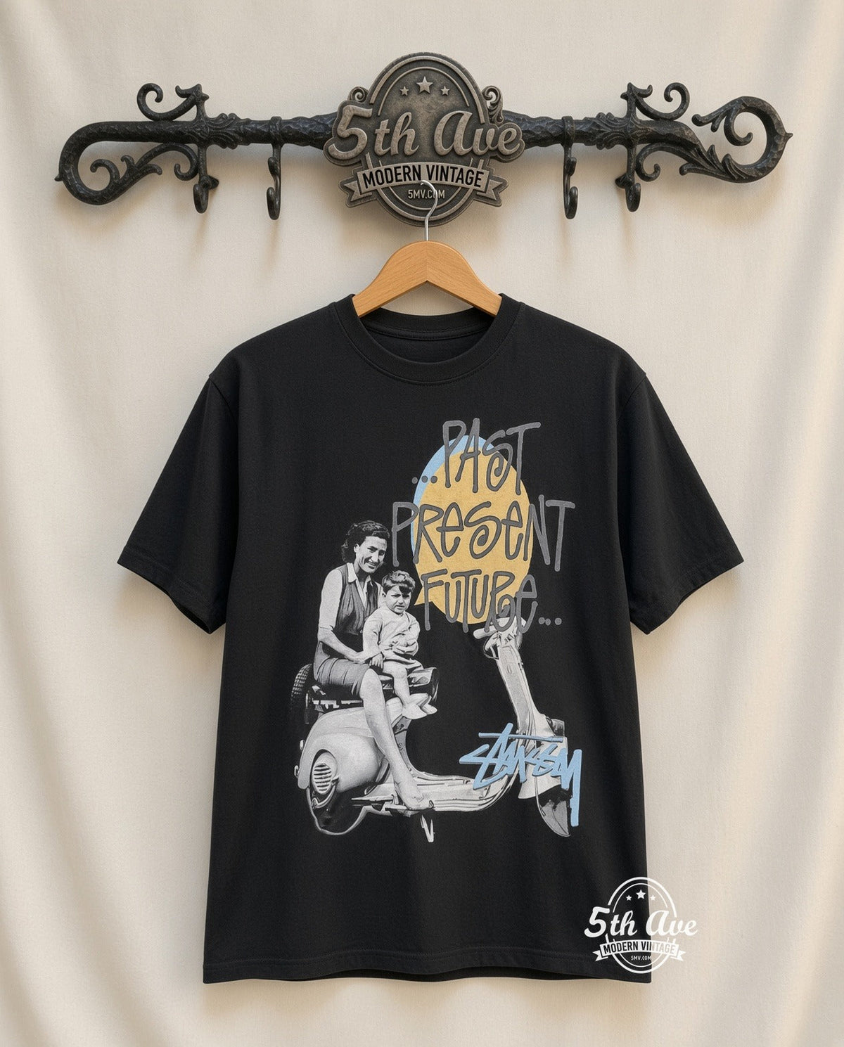 Stussy – Past Present Future – Vintage Graphic Tee vintage tee on 5th Ave cream rack — front