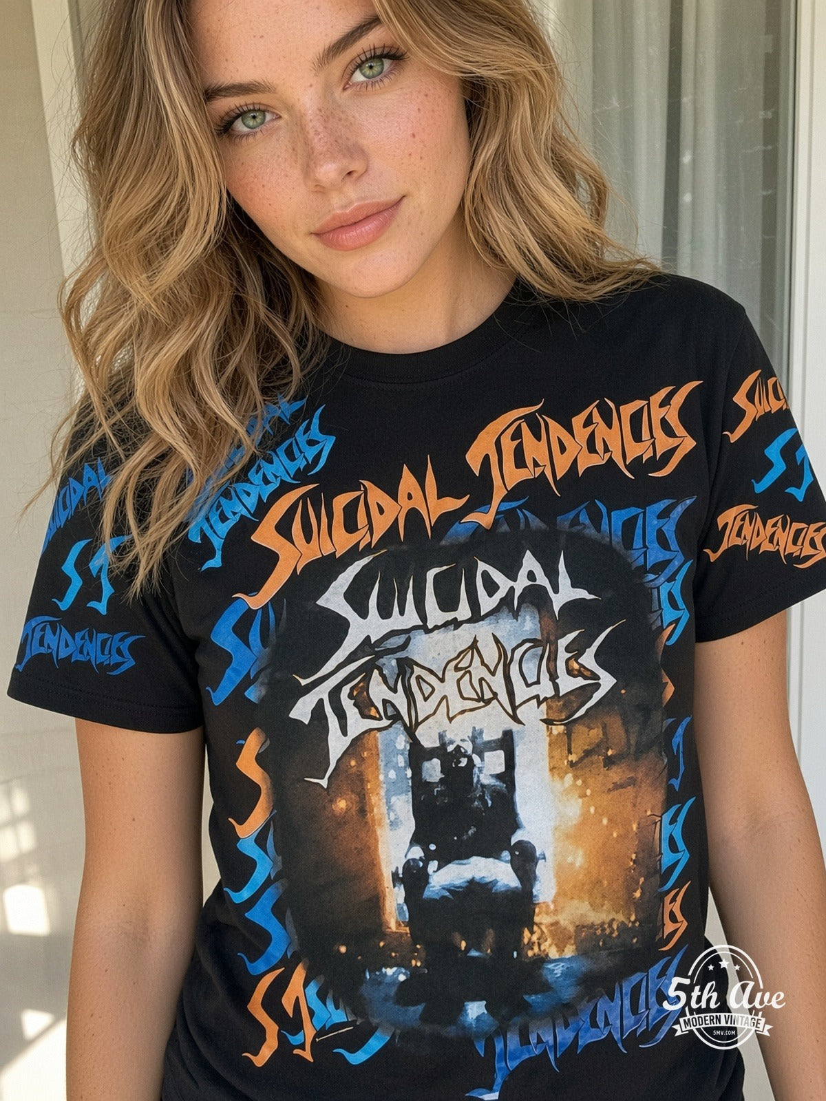 Suicidal Tendencies Logos Skeleton all over print vintage tee model wearing