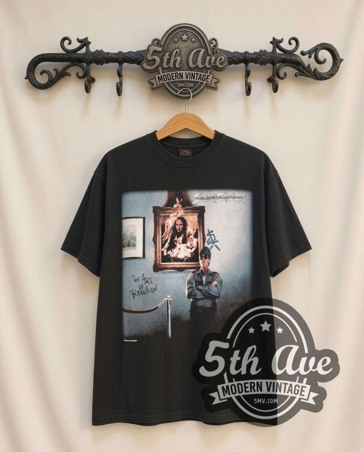 Suicidal Tendencies The Art of Rebellion North America Tour 1992 vintage band t-shirt, front view on a display rack