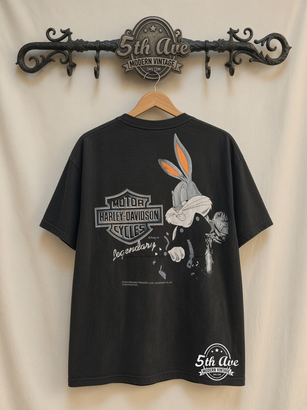 Taz & Bugs Harley-Davidson No Pain, No Gain Legendary Bugs graphic tee, back view on a display rack
