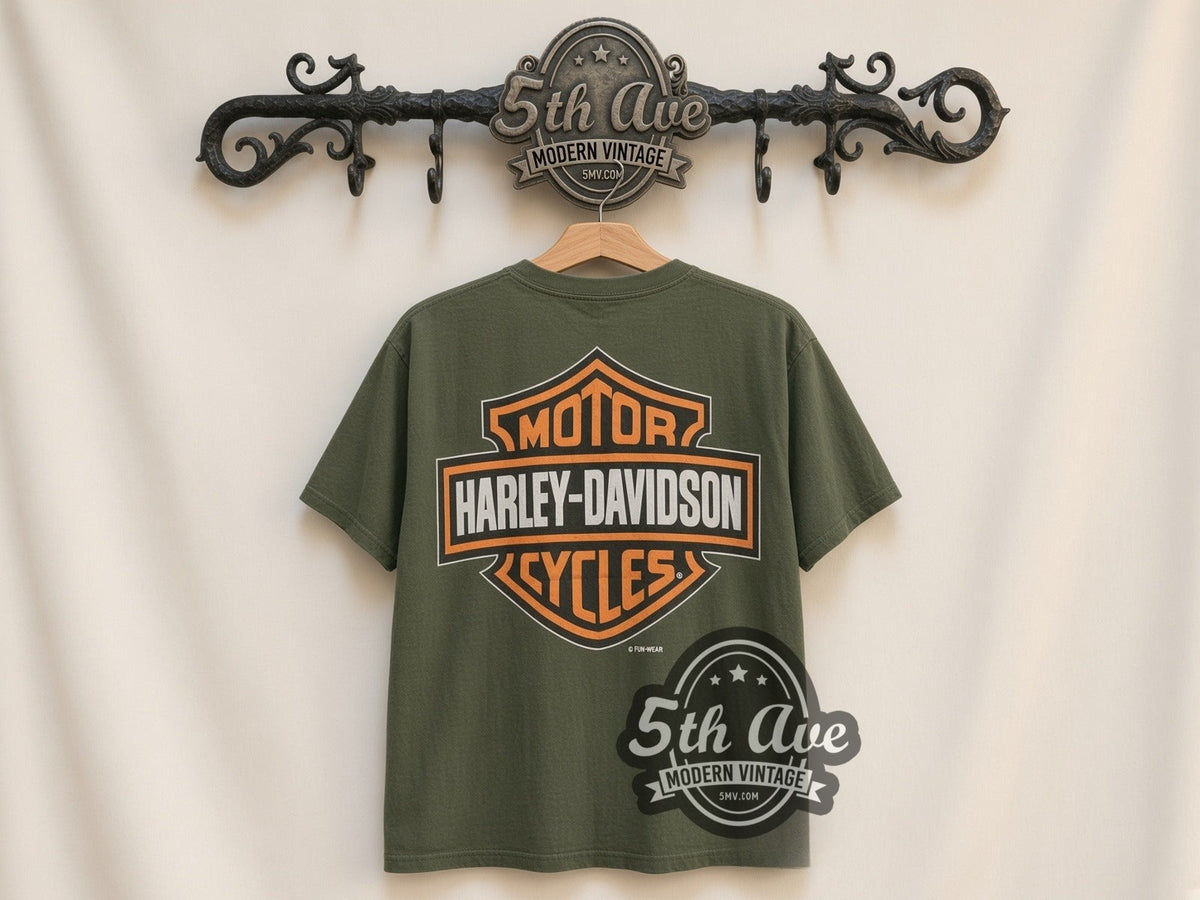 Taz Roadhog Harley Davidson graphic tee, back view on a display rack