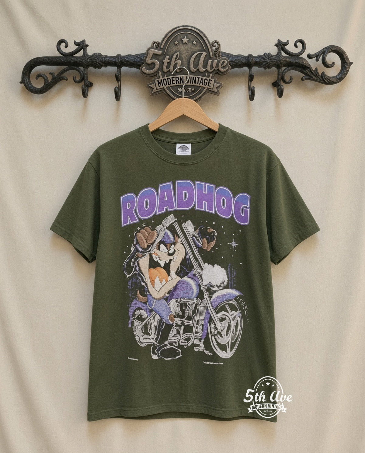 Taz Roadhog Harley Davidson T-Shirt vintage tee on 5th Ave cream rack — front