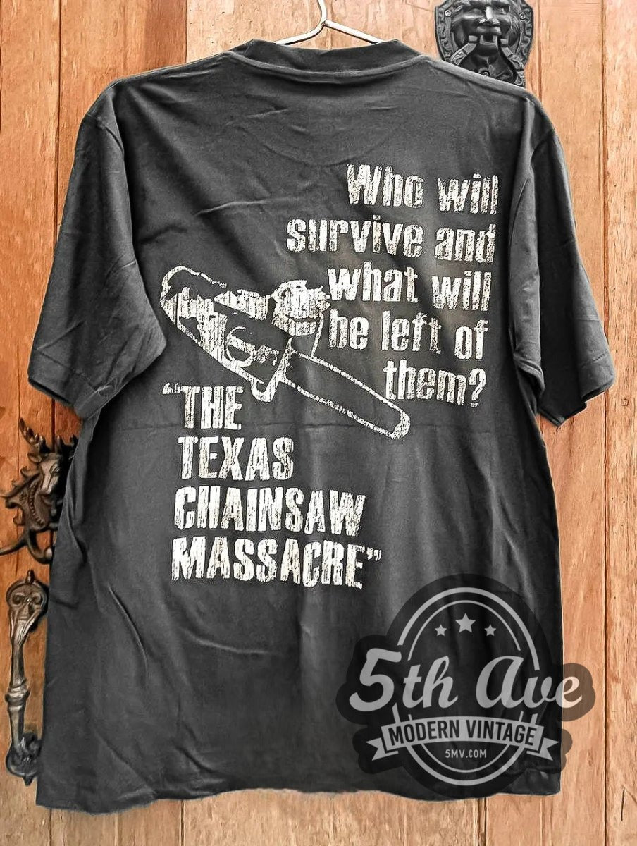 Texas Chainsaw Massacre – The Leatherface movie t-shirt hanging on a hanger