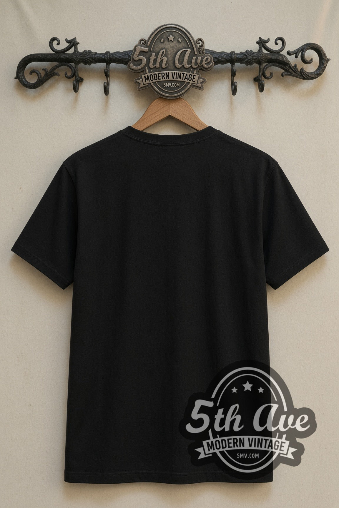 Plain black back of The Beatles A Hard Day's Night Walking double stitched tee on rack