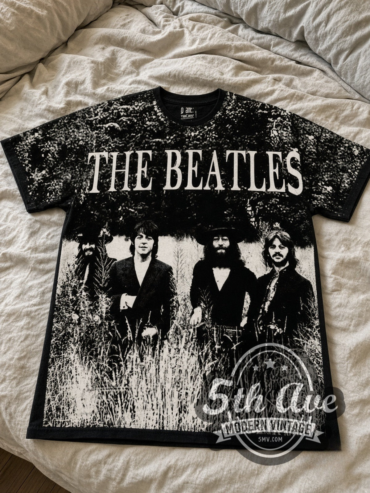 The Beatles Field Photo all-over-print vintage band tee laid flat