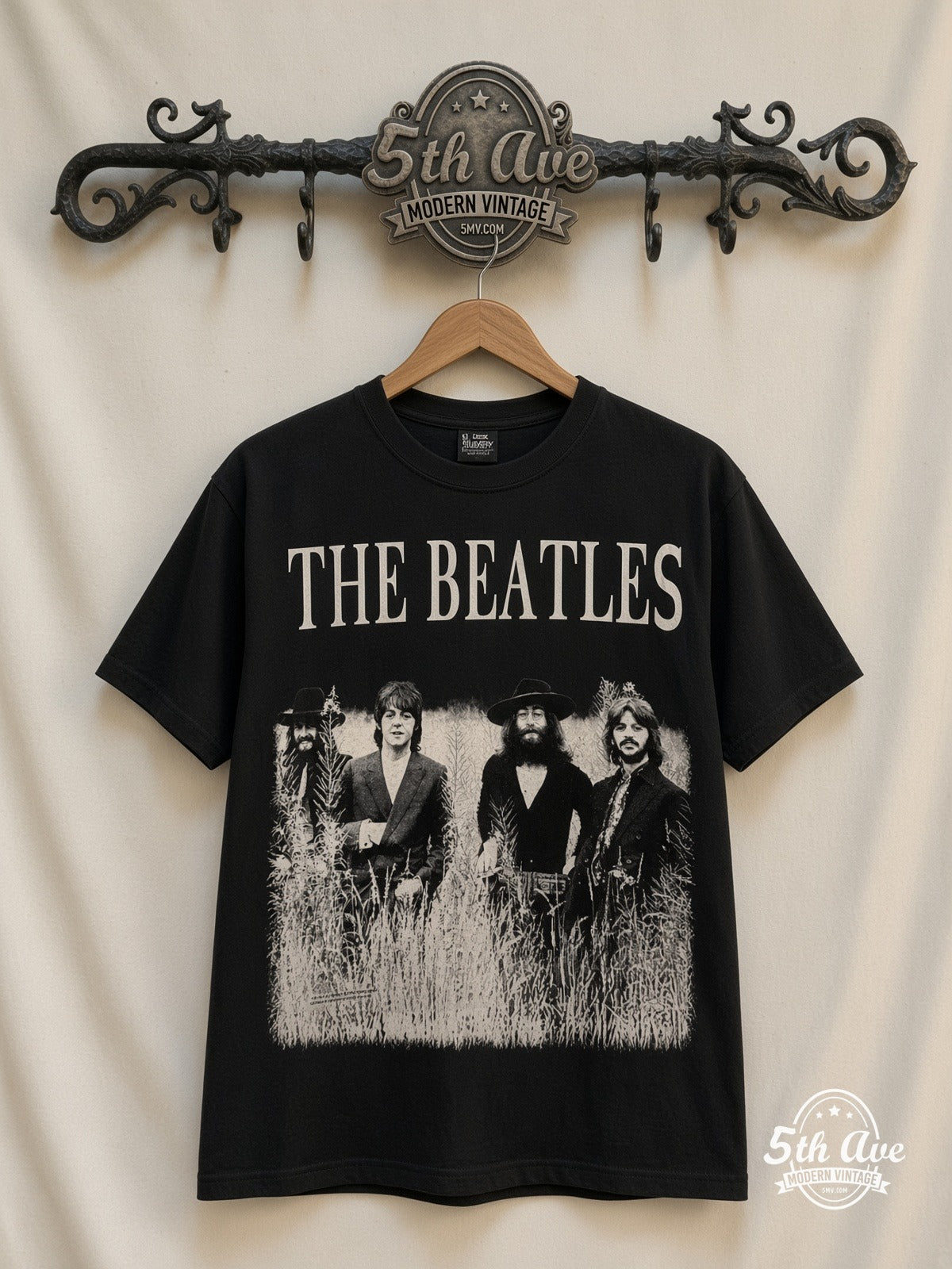 The Beatles Field Photo Lighter all over print vintage band t-shirt front on cream 5th Ave rack