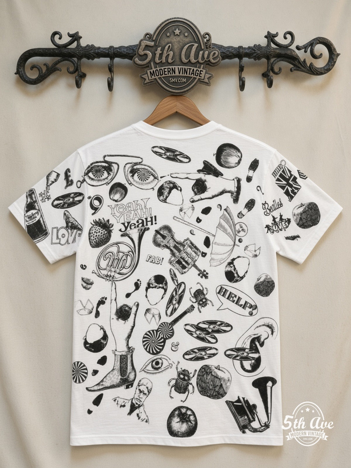 The Beatles Help Collage White all over print vintage tee back on cream 5th Ave rack