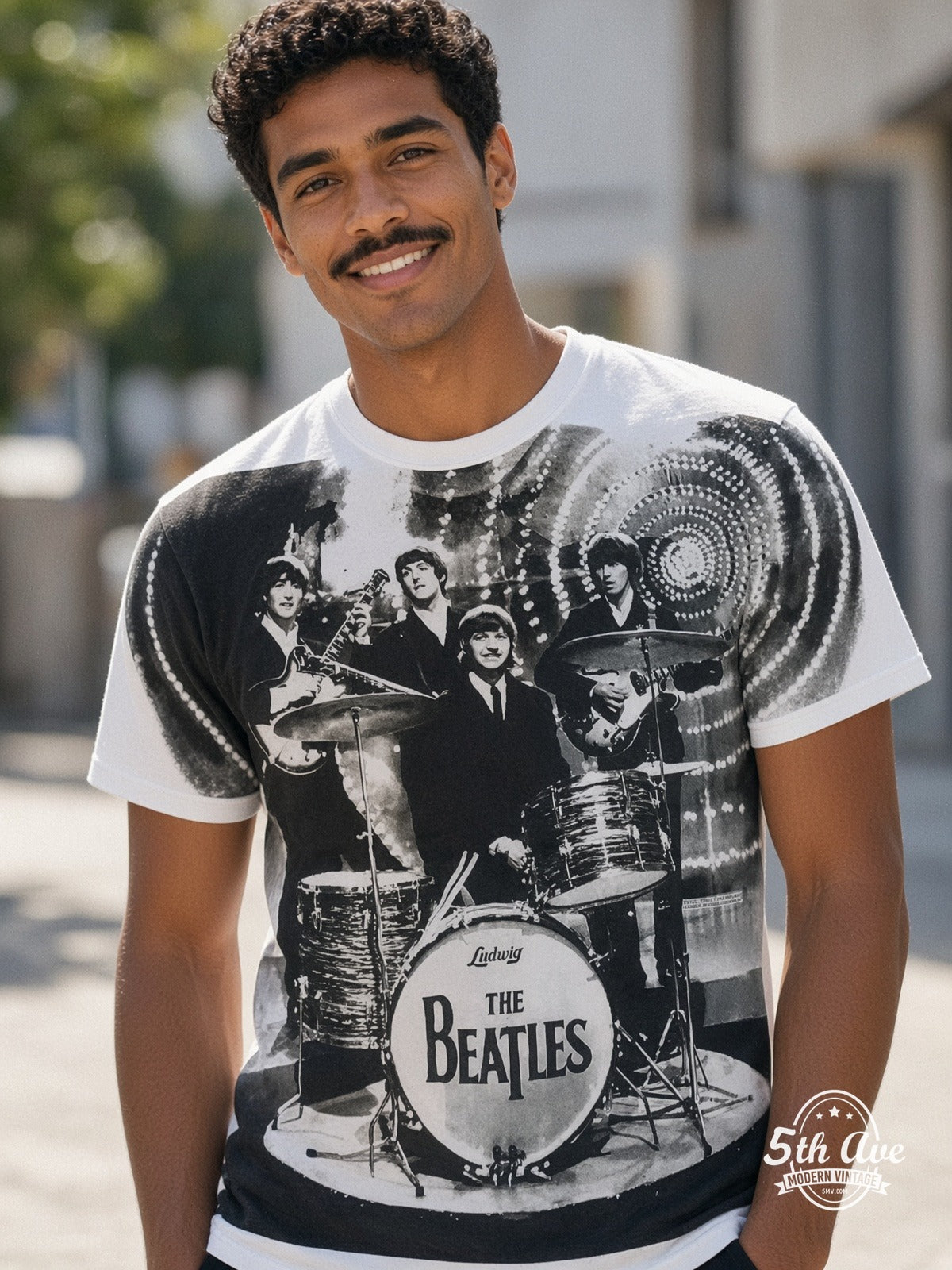 The Beatles Montage Drums all over print vintage tee model wearing