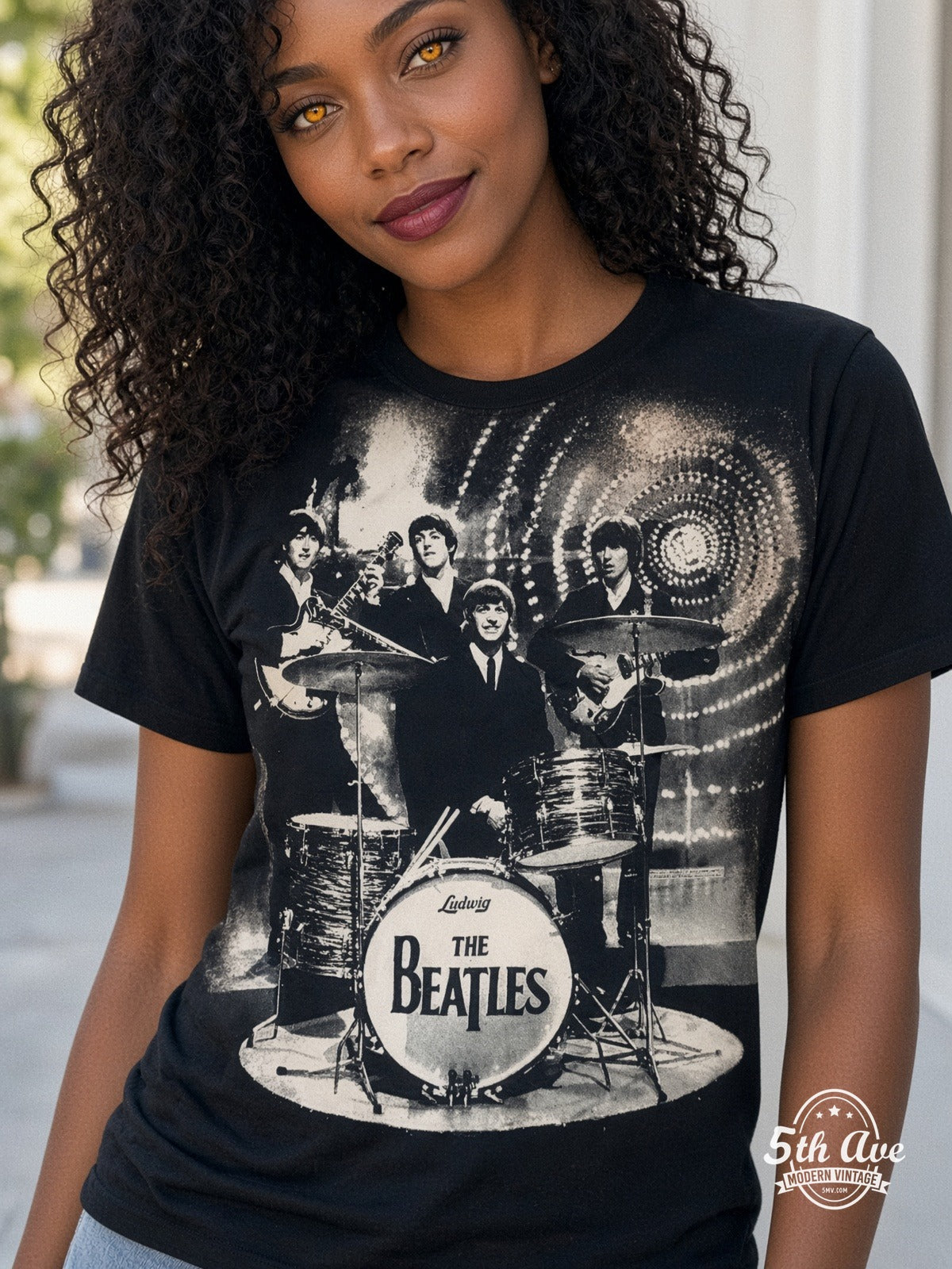 The Beatles Photo Collage Drums all over print vintage tee model wearing