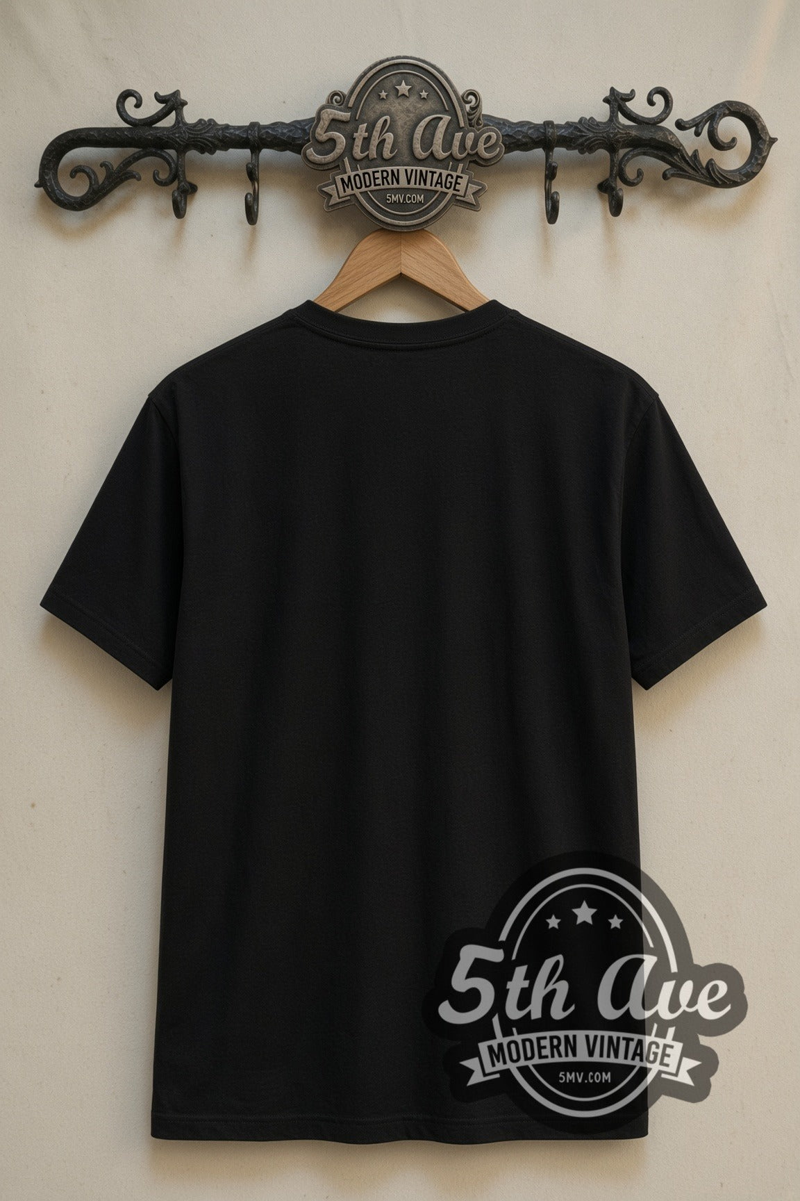 Plain black back of The Boys Butcher vs Homelander double stitched tee on rack