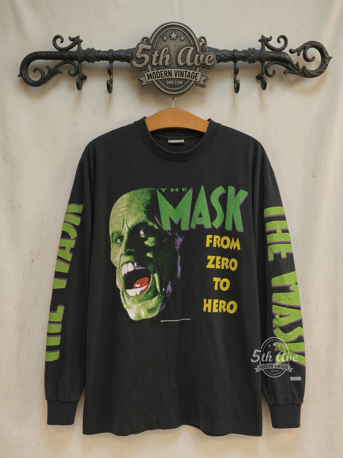 The Mask From Zero to Hero Long Sleeve vintage movie tee front on cream 5th Ave rack