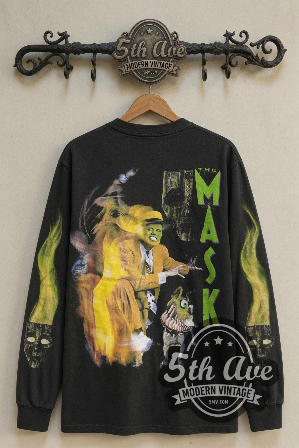 Back print of The Mask Tongue Out & Milo long sleeve tee on 5th Ave rack