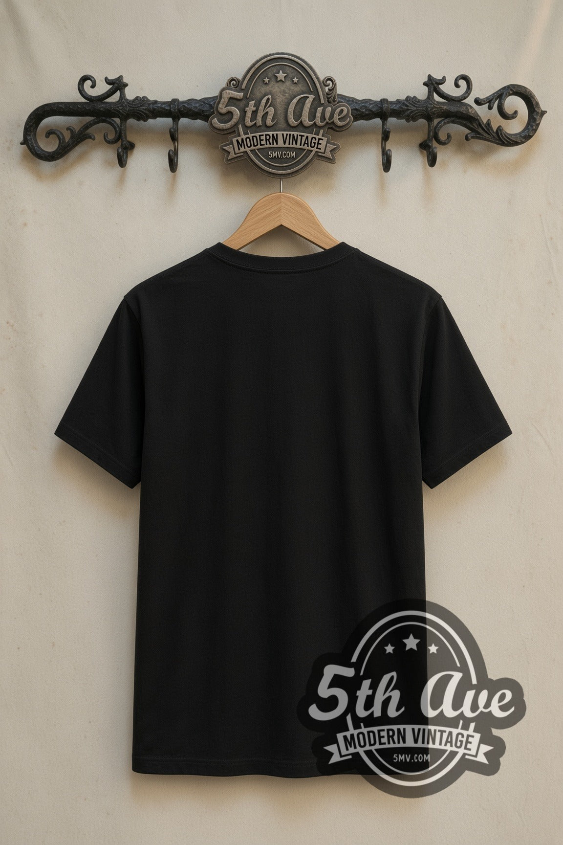 Plain black back of The Matrix Resurrections Neo double stitched tee on rack