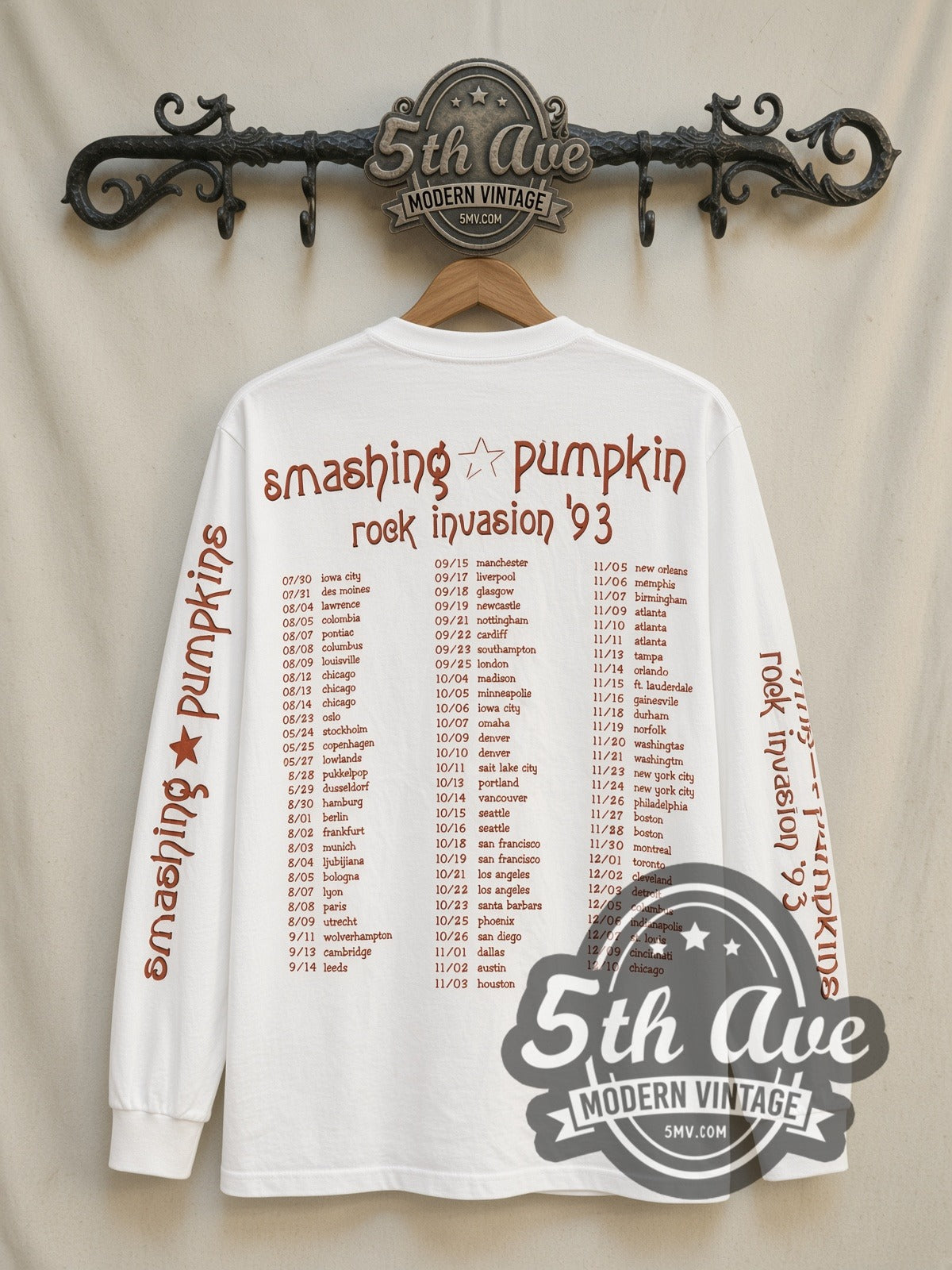 The Smashing Pumpkins Siamese Dream Rock Invasion '93 White Long Sleeve vintage band t-shirt back on the 5MV rack