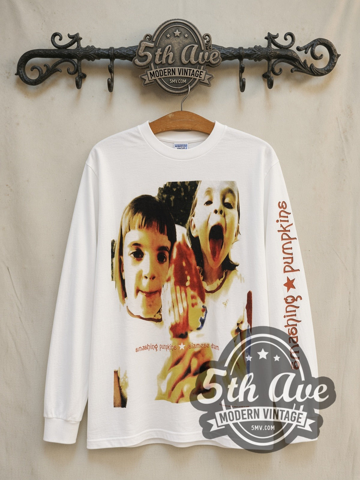 The Smashing Pumpkins Siamese Dream Rock Invasion '93 White Long Sleeve vintage band t-shirt front on the 5MV rack