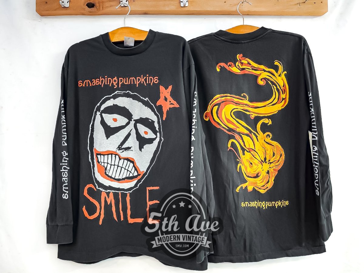 The Smashing Pumpkins 'SMILE' - Long Sleeve Vintage Reprint Band T-Shirt - Vintage Band Shirts