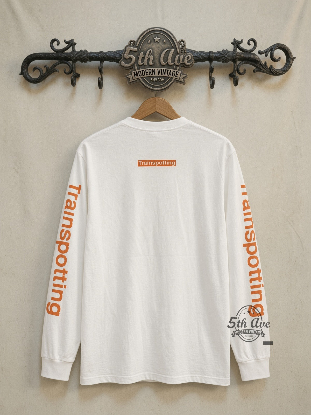 Trainspotting Cast Photo White Long Sleeve vintage movie tee back on cream 5th Ave rack