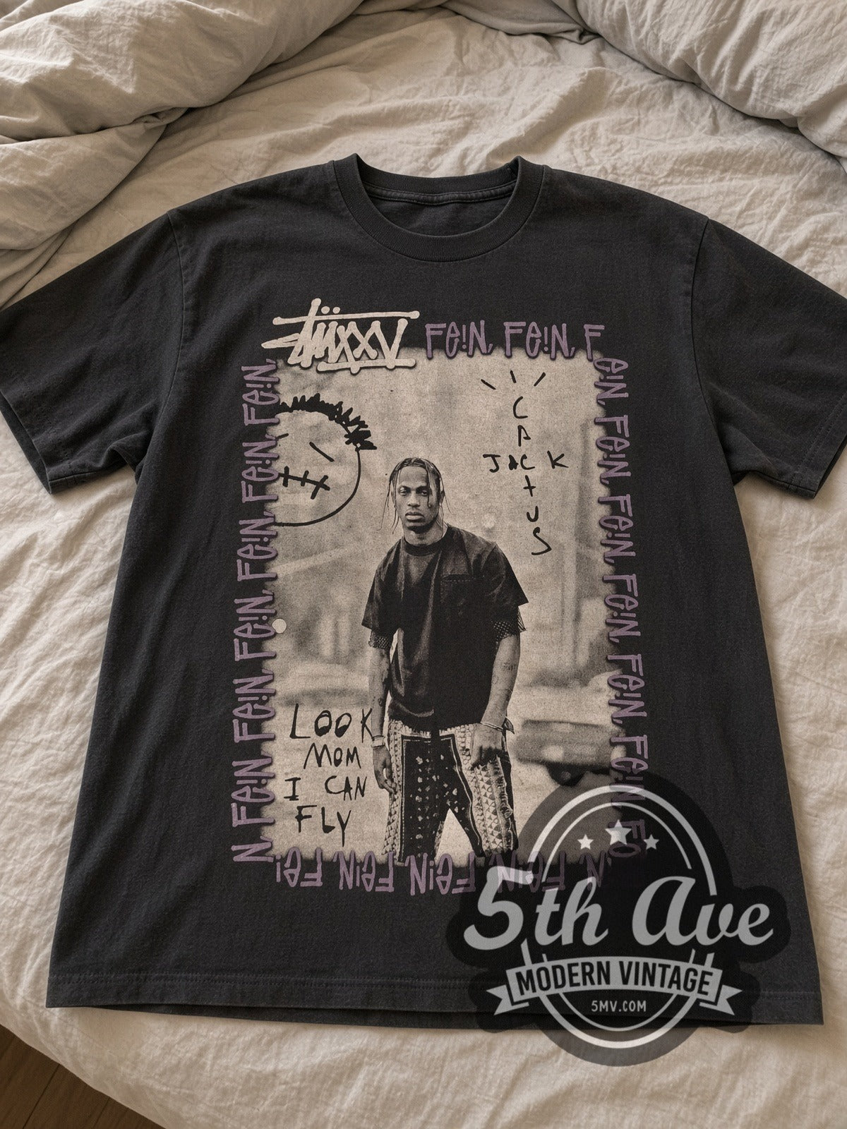 Travis Scott Stussy FEIN / Cactus Jack vintage band tee laid flat