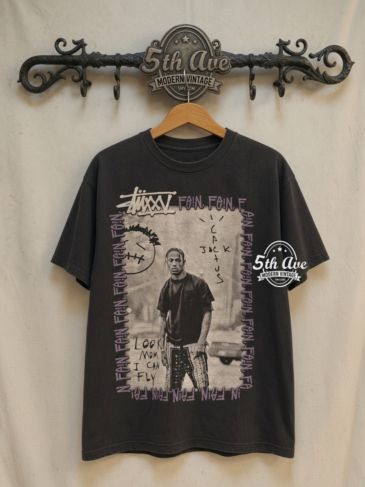 Travis Scott Stüssy FEIN Cactus Jack vintage band t-shirt on rack