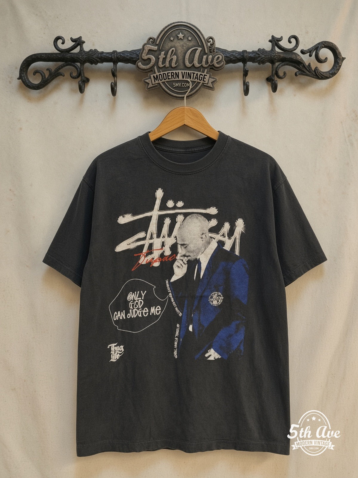 Tupac Stüssy Only God Can Judge Me vintage band t-shirt on rack