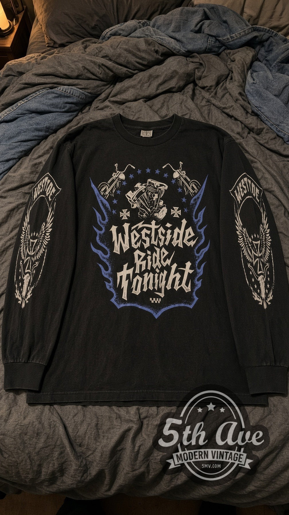 West Coast Choppers Westside Ride Tonight vintage graphic long sleeve tee laid flat