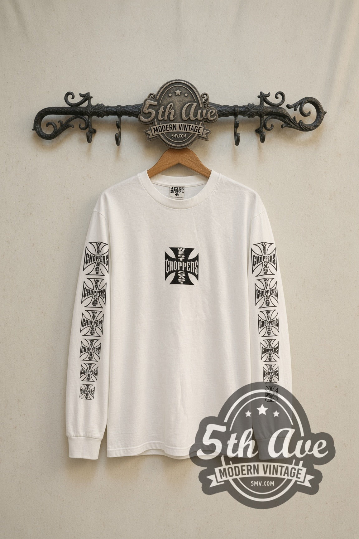 West Coast Choppers small iron cross long sleeve front on the 5MV rack