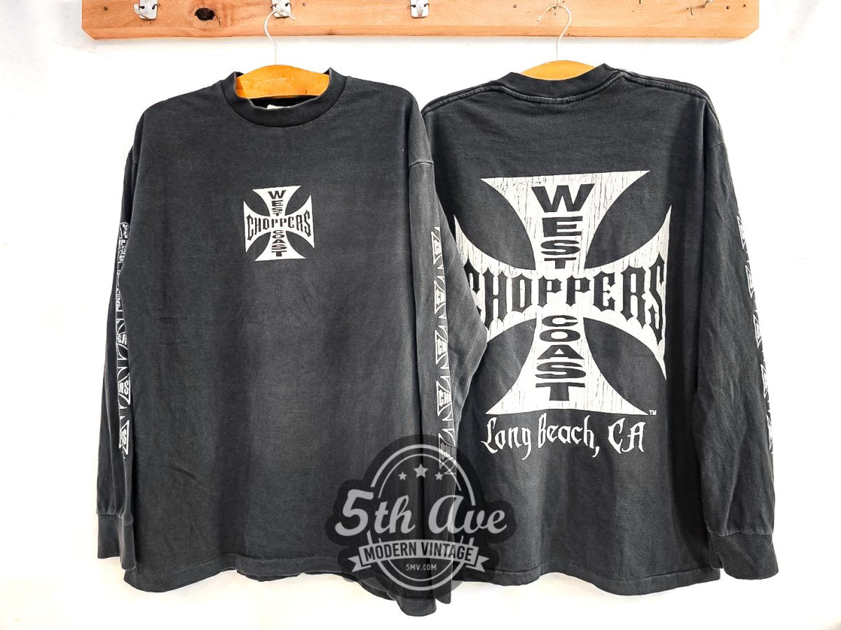 希少 WEST COAST CHOPPERS ヴィンテージ M 黒　ロンT West Coast Choppers 'Long Beach, CA' - Long Sleeve Vintage Reprint T-S