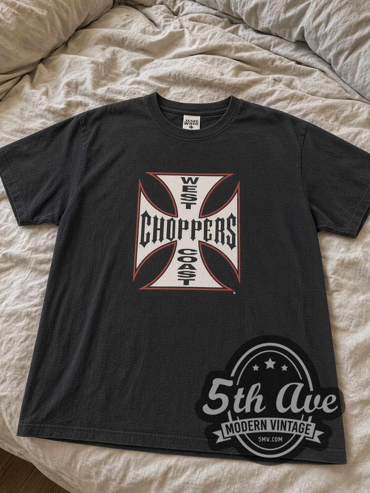 West Coast Choppers Iron Cross Long Beach vintage biker tee laid flat