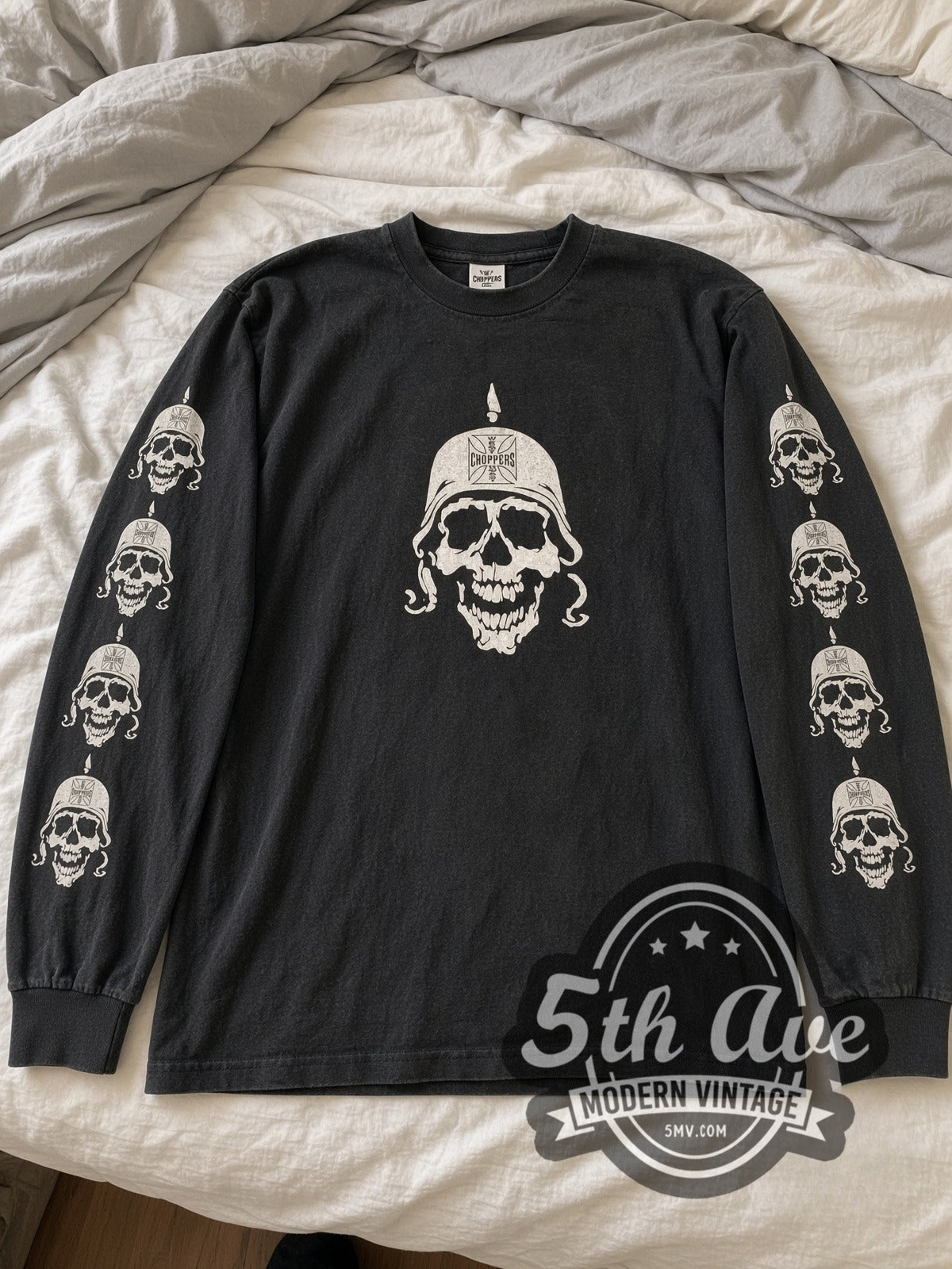 West Coast Choppers Skull Helmet / Maltese Cross vintage graphic long sleeve tee laid flat