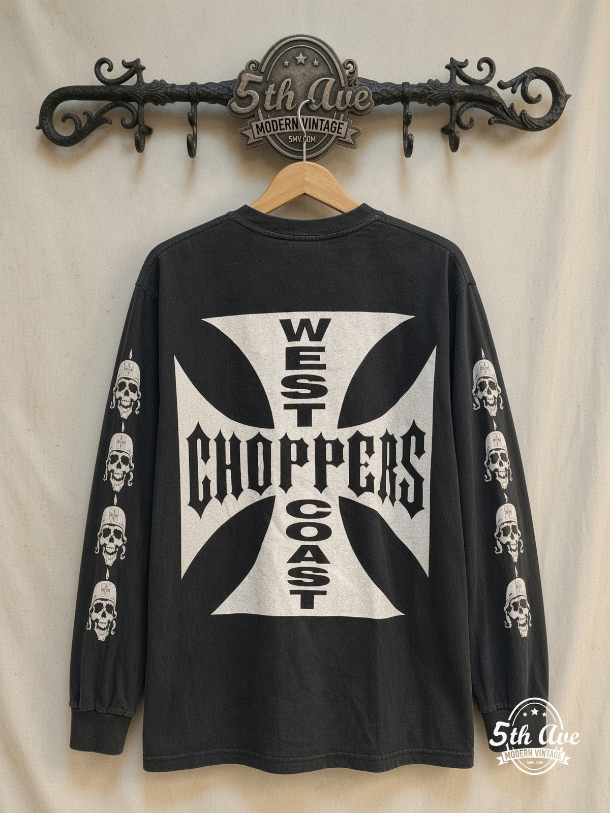 West Coast Choppers skull helmet Maltese cross long sleeve vintage graphic tee back on rack
