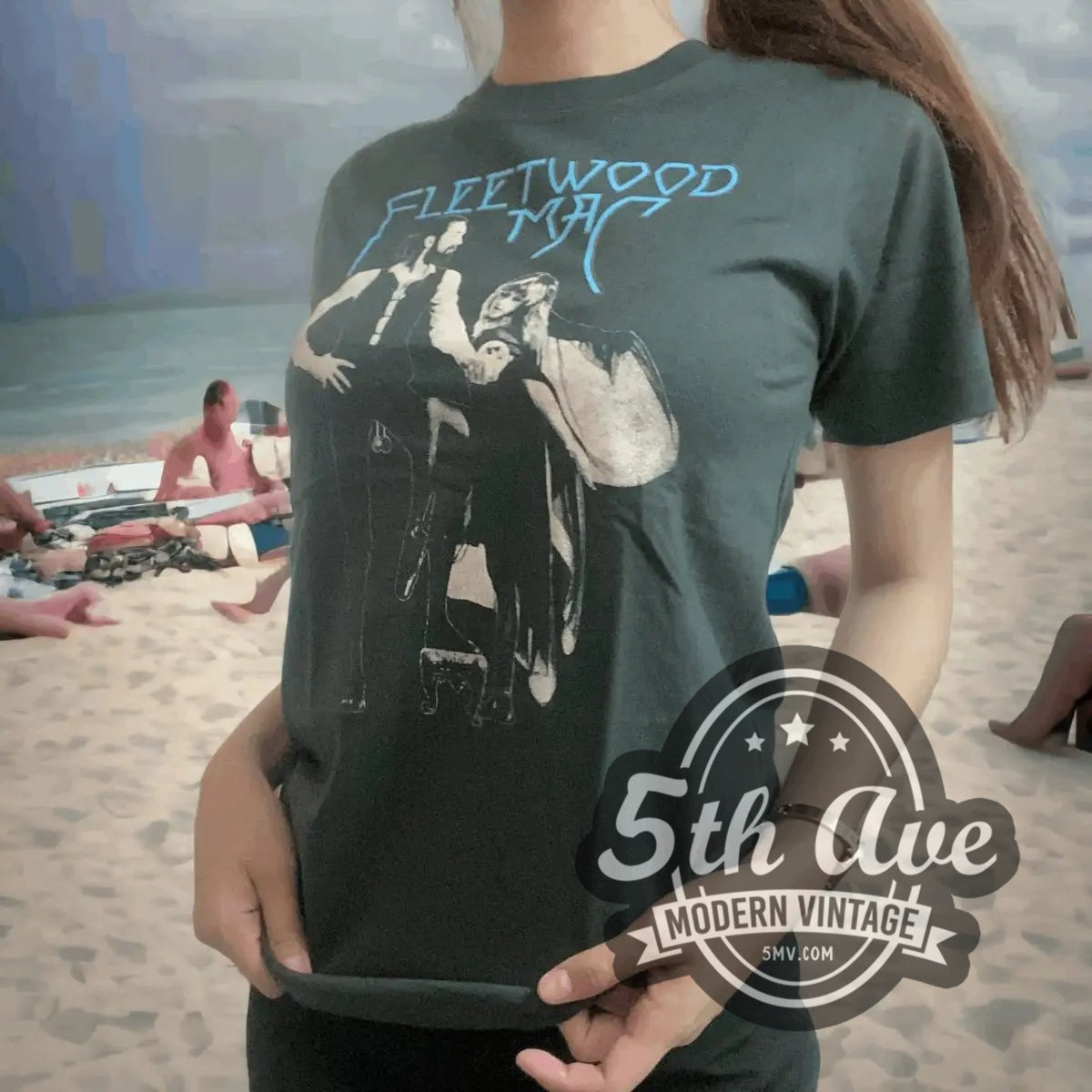 Model wearing the Fleetwood Mac vintage band t-shirt, photo 5
