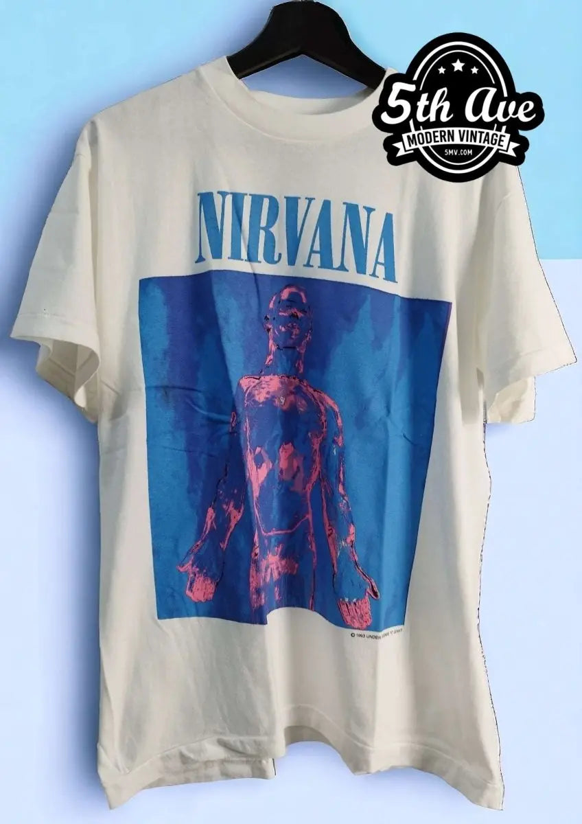 White Nirvana Silver T-Shirt vintage band t-shirt on rack
