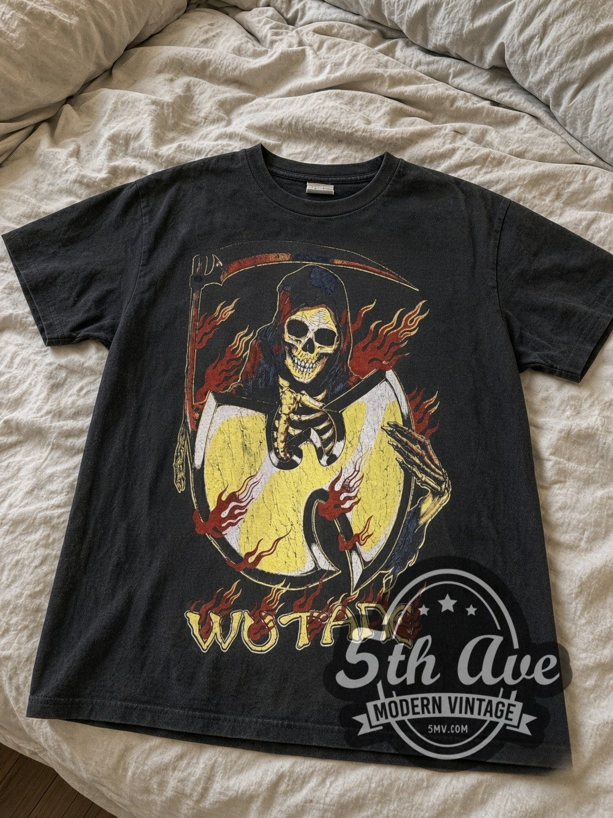 Wu-Tang Clan C.R.E.A.M. Reaper vintage rap tee laid flat