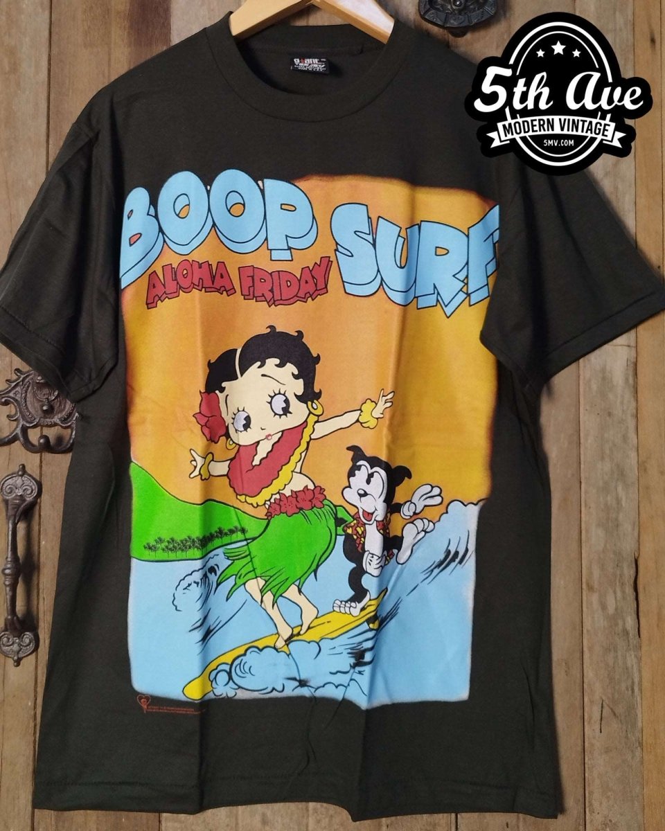 Betty Boop Boop Surf Aloha Friday - AOP all over print New Vintage Animation T shirt - Vintage Band Shirts