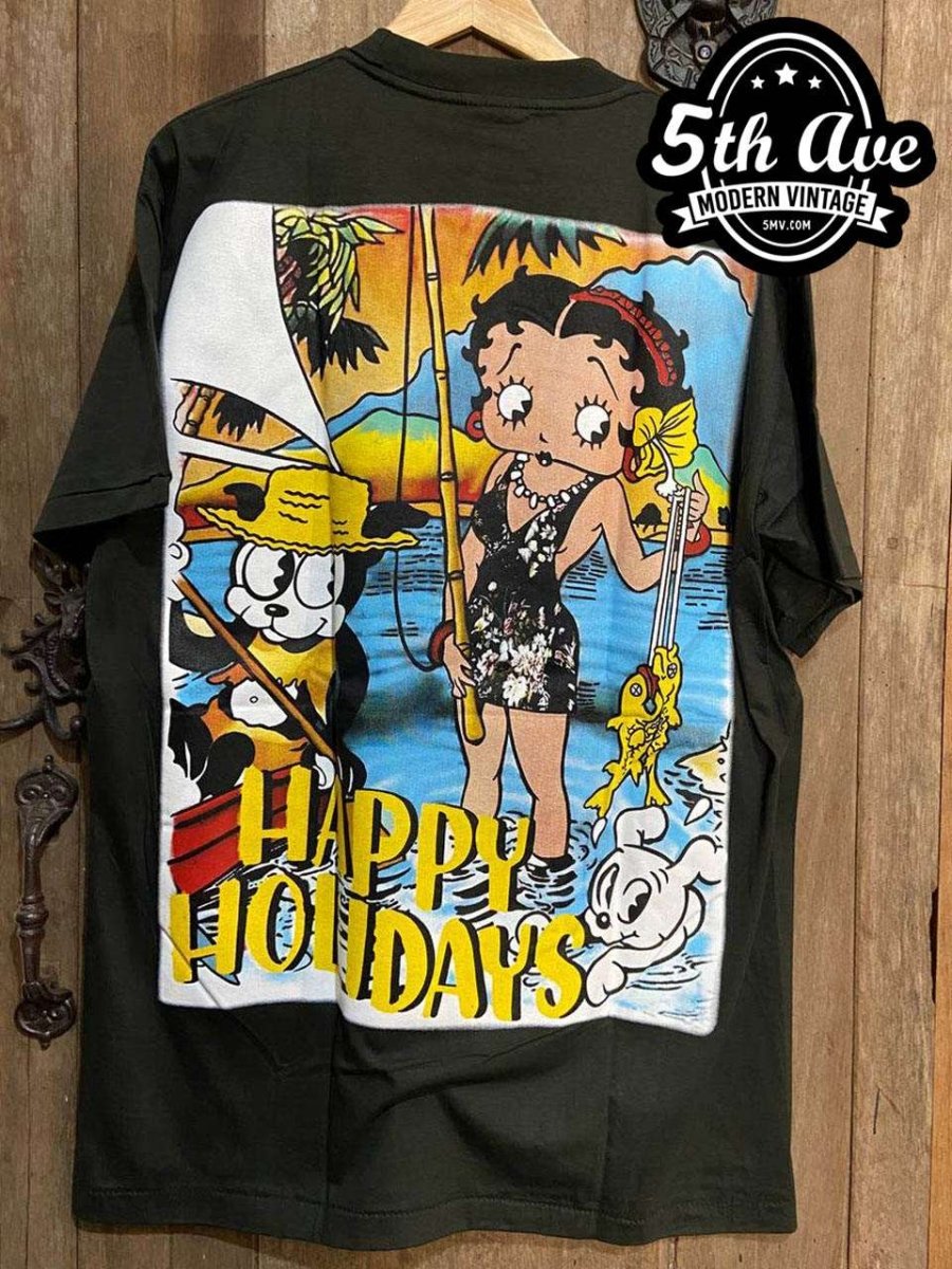 Betty Boop Happy Holidays - AOP all over print New Vintage Animation T shirt - Vintage Band Shirts