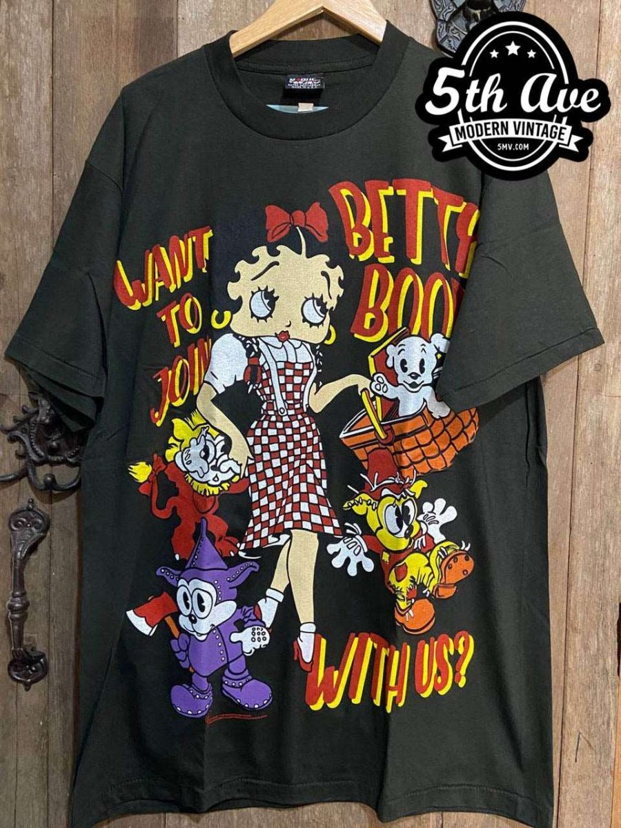 Betty Boop Happy Holidays - AOP all over print New Vintage Animation T shirt - Vintage Band Shirts