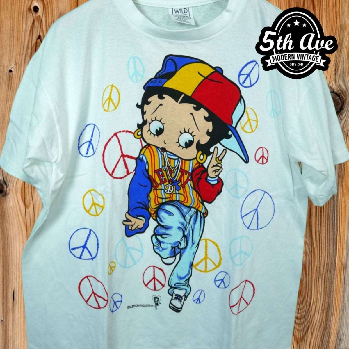Betty Boop Peace - AOP all over print New Vintage Animation T shirt - Vintage Band Shirts