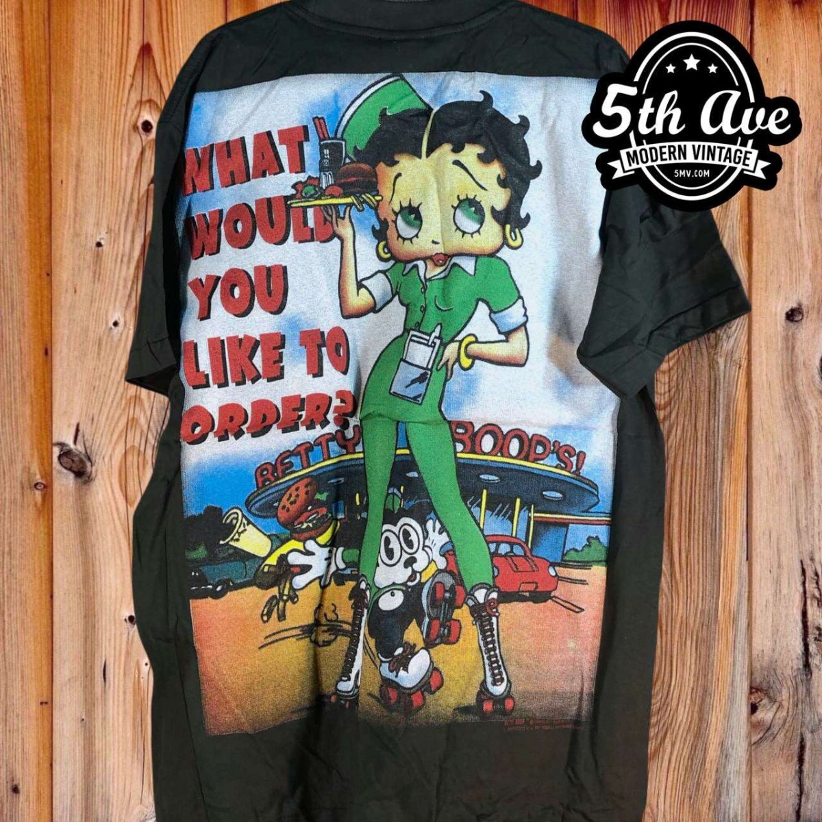 Betty Boop What Would You Like to Order - AOP all over print New Vintage Animation T shirt - Vintage Band Shirts