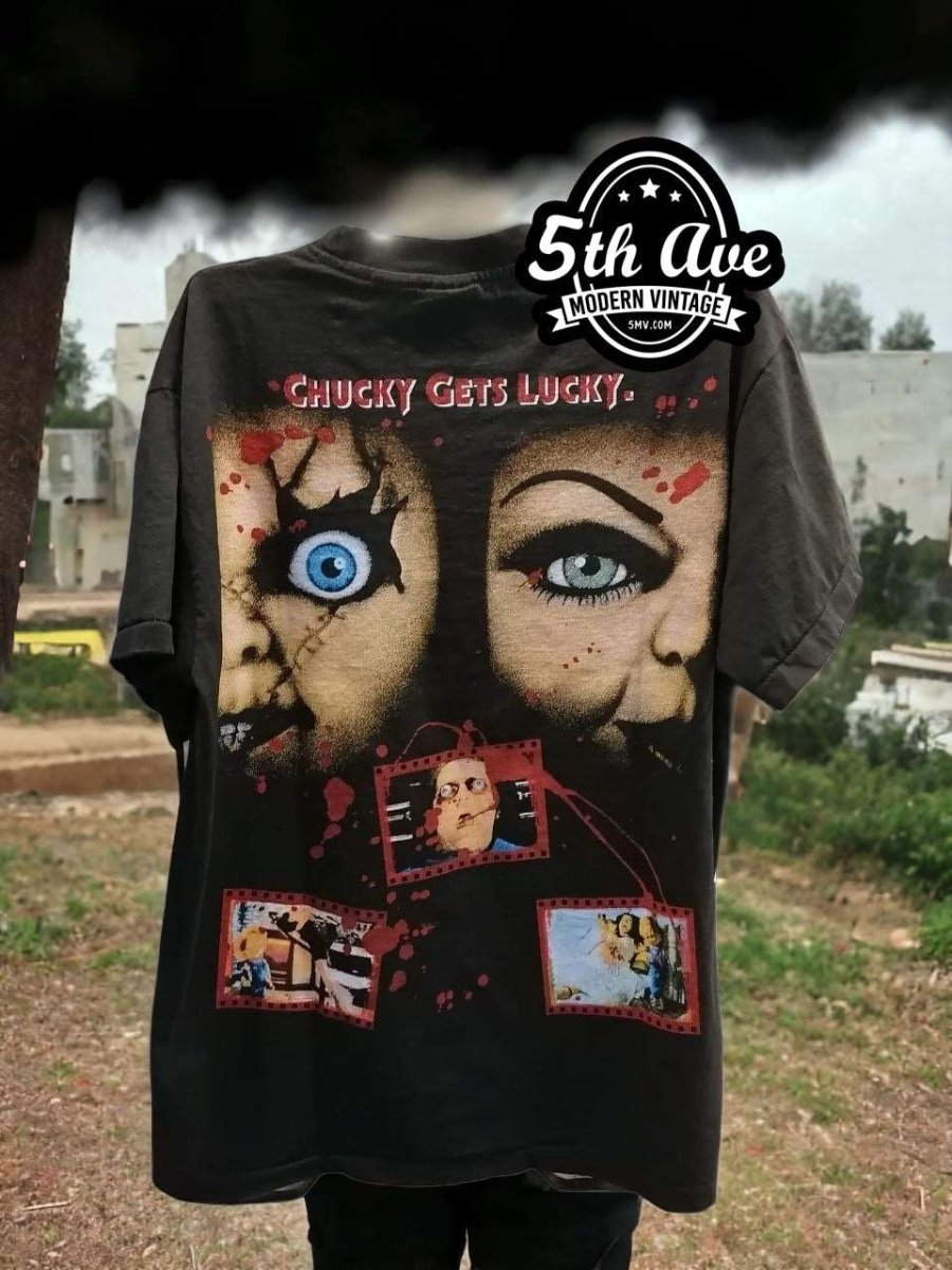Doll's Duel: Chucky's Cinematic Collage Tee - Vintage Band Shirts