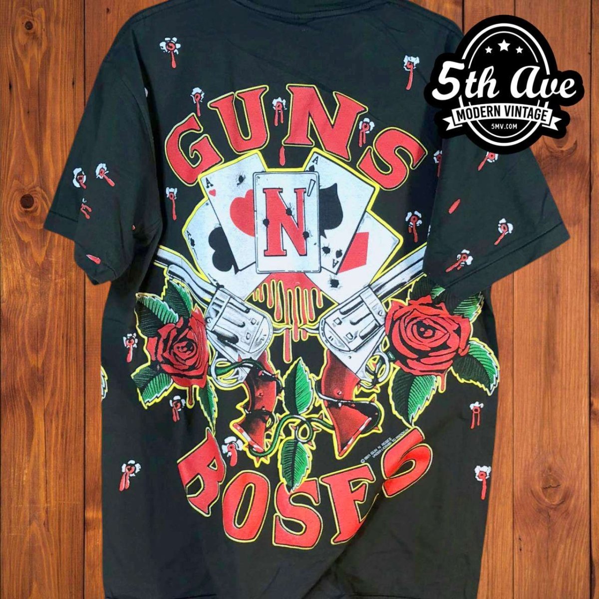Guns N' Roses: 1991 Card All-Over Print Single Stitch t shirt - Vintage Band Shirts