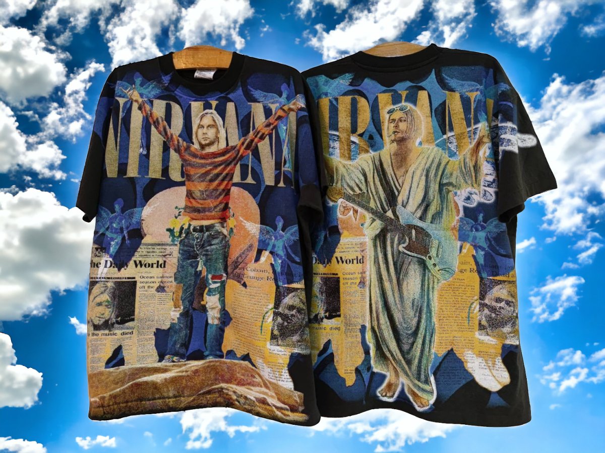Iconic Tribute: Kurt Cobain Nirvana Overprint T-shirt - Vintage Band Shirts